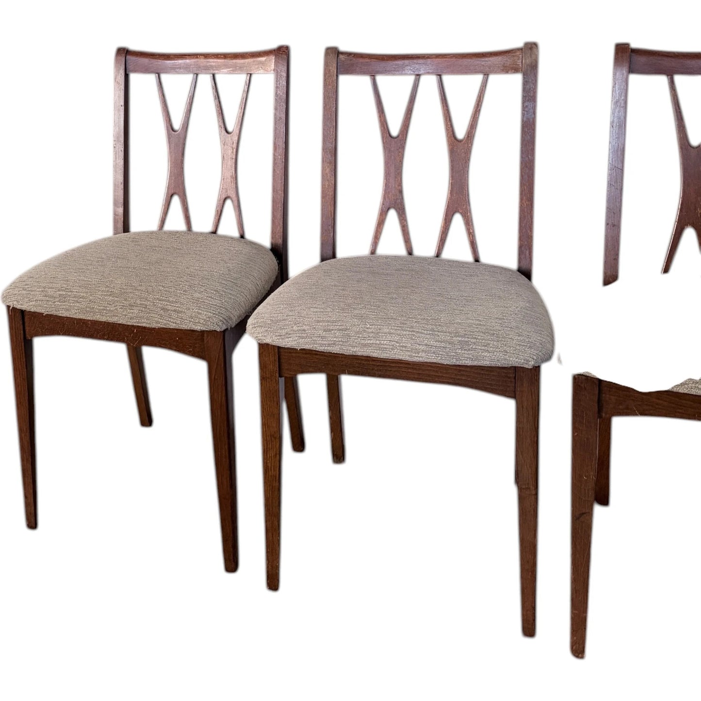 Mid Century Dining Chairs | Four Teak Vintage Wooden Seats With Cross Splat Backrest