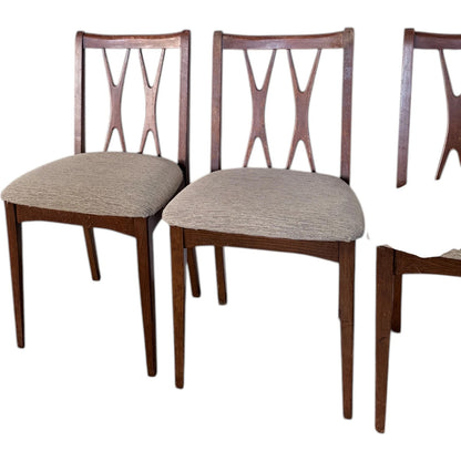 Mid Century Dining Chairs | Four Teak Vintage Wooden Seats With Cross Splat Backrest