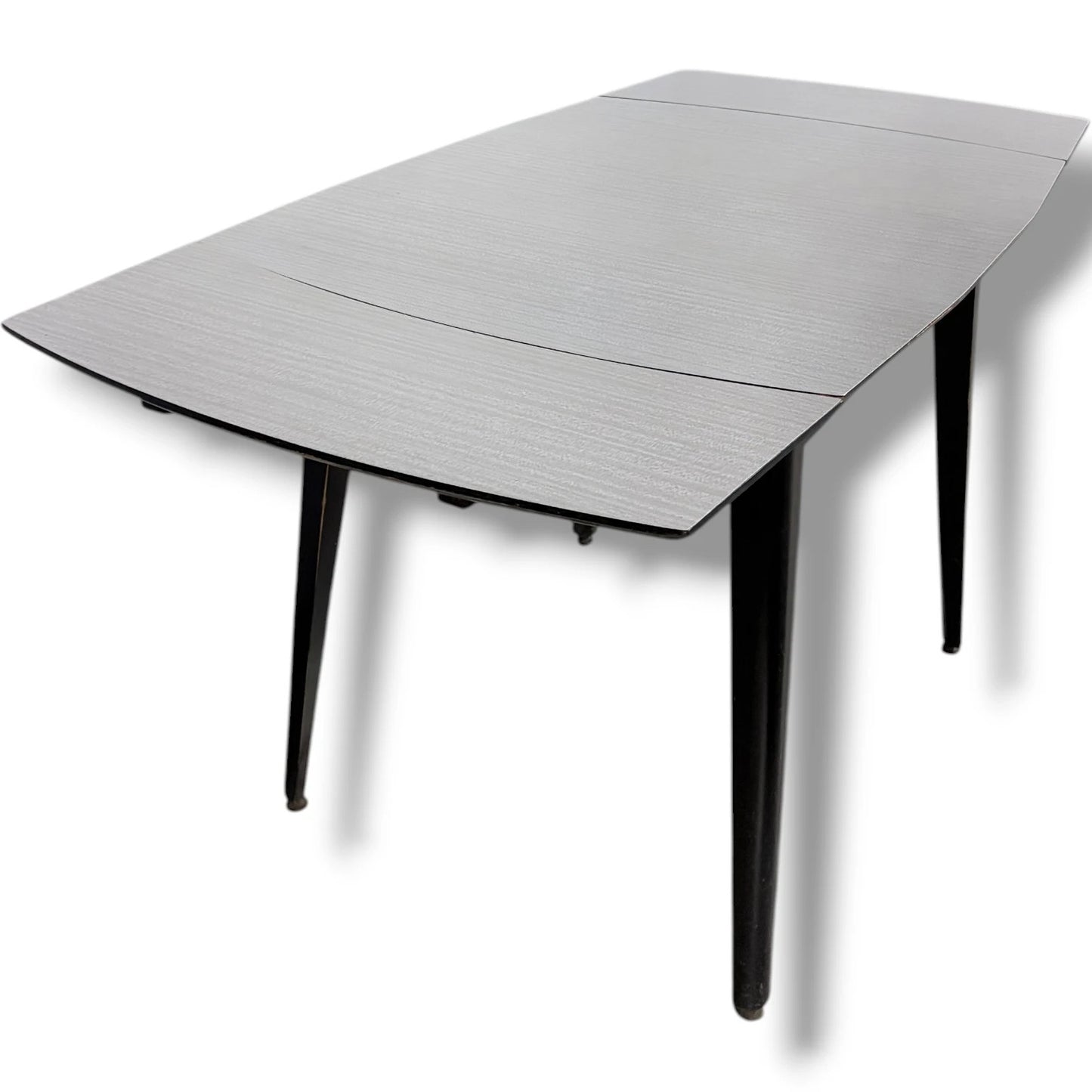 Extendable Dining Table – White Formica Top with Black Legs | Mid-Century Vintage Design