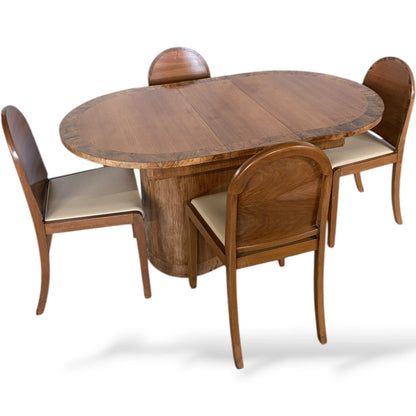 Art Deco Walnut Dining Table – Extending Vintage Dining Suite with Chairs