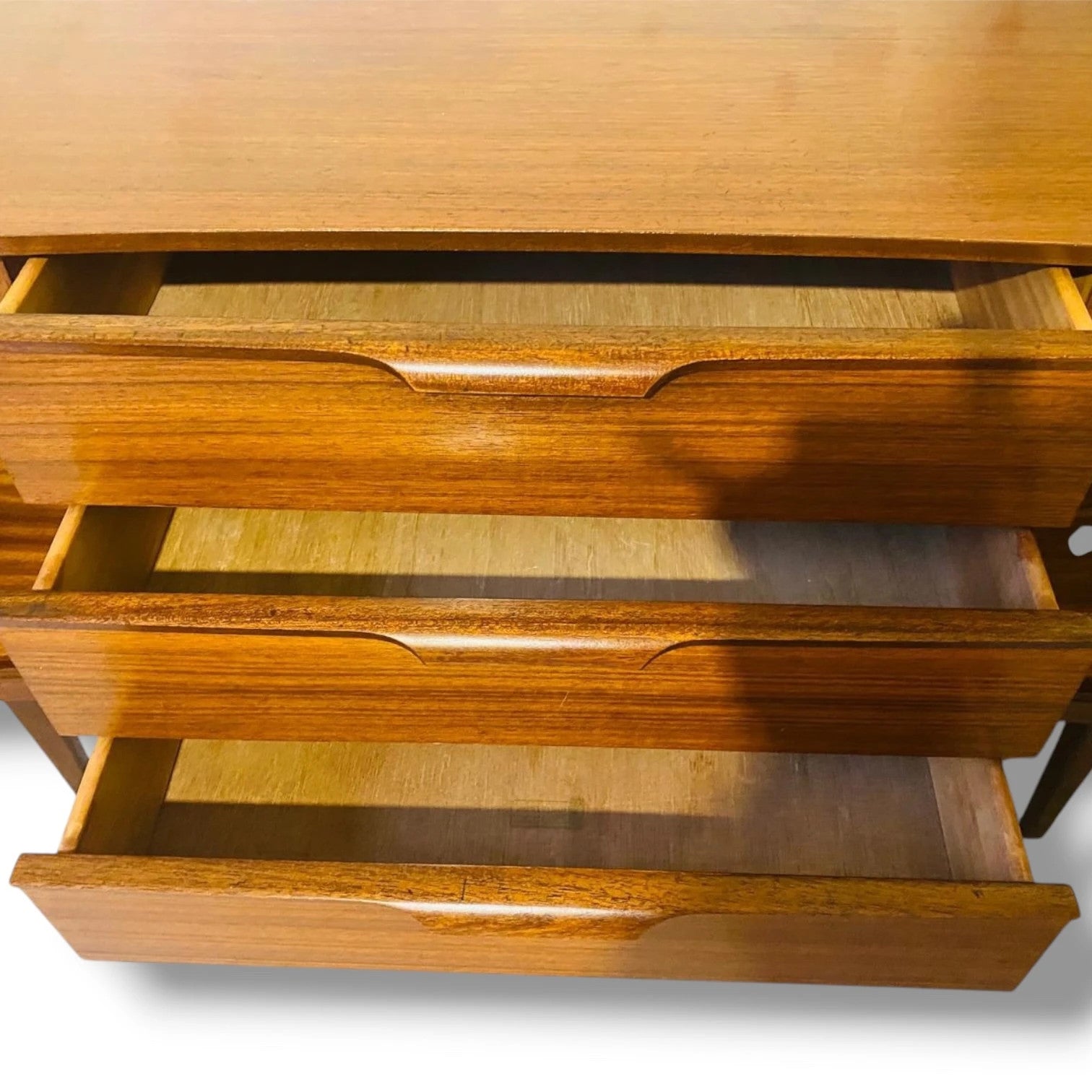 Mid Century Teak Sideboard | Vintage Compact Cabinet With Sculpted Handles — view 8