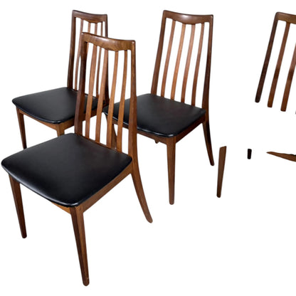 G Plan Teak Dining Chairs - Set of Four Vintage Mid Century Chairs with Black Vinyl Seats