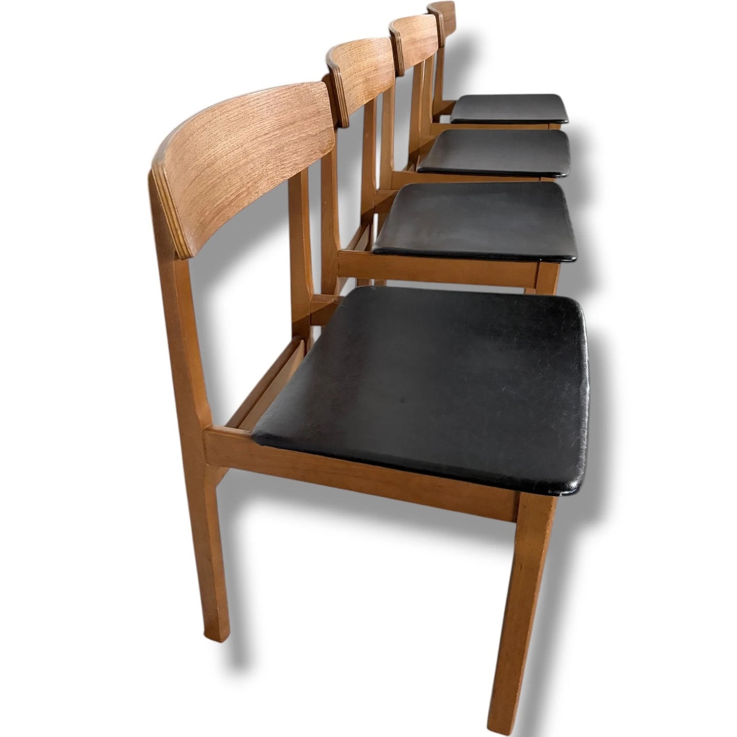 Vintage Teak Dining Chairs Set of Four – Mid Century Modern Vinyl Seats