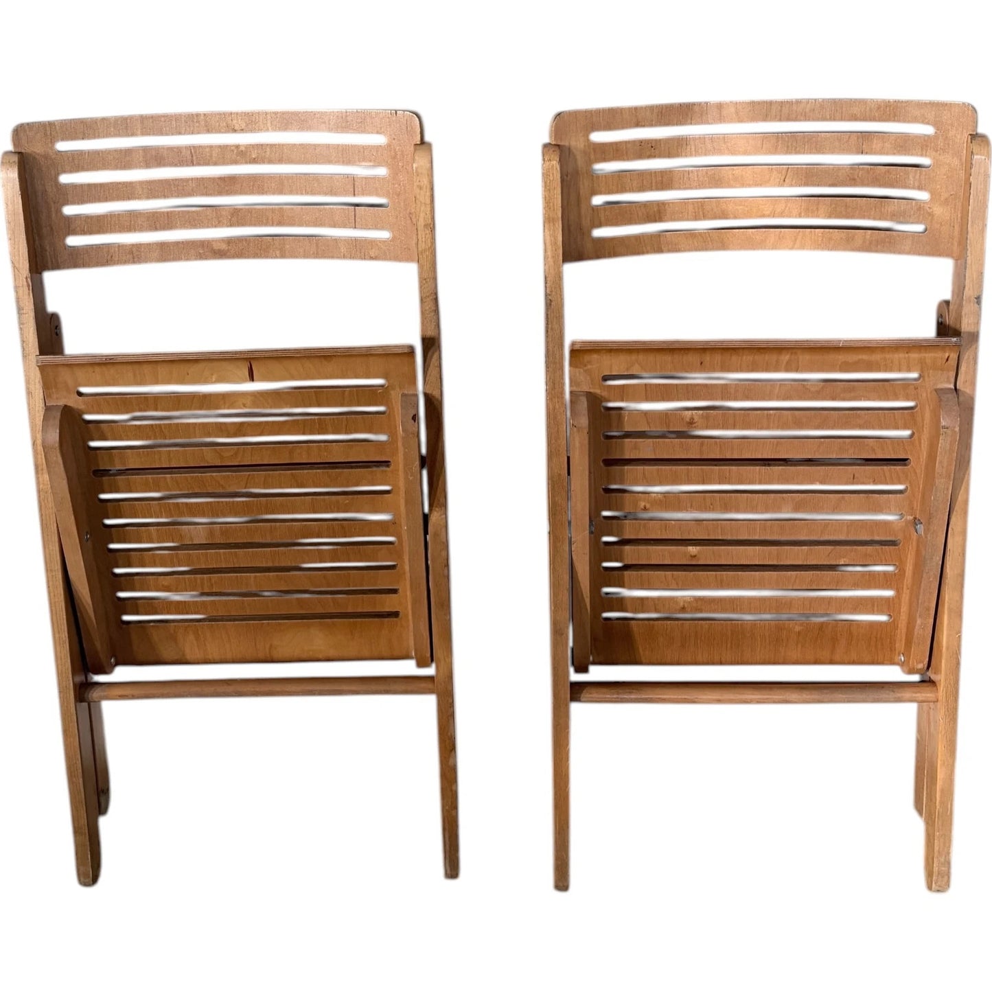 Blonde Beech Folding Chairs – Vintage Scandinavian Modern Slatted Seat Design