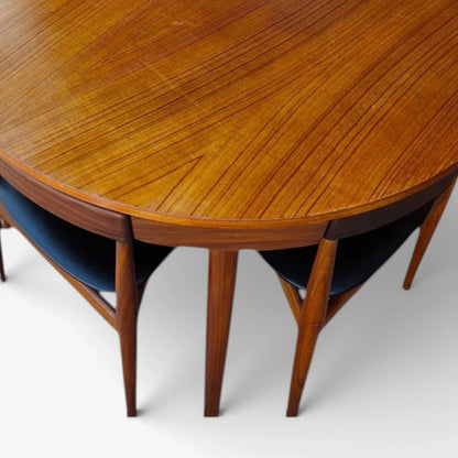 Danish Teak Dining Set | Hans Olsen Roundette Teak Round Table with Nesting Chairs