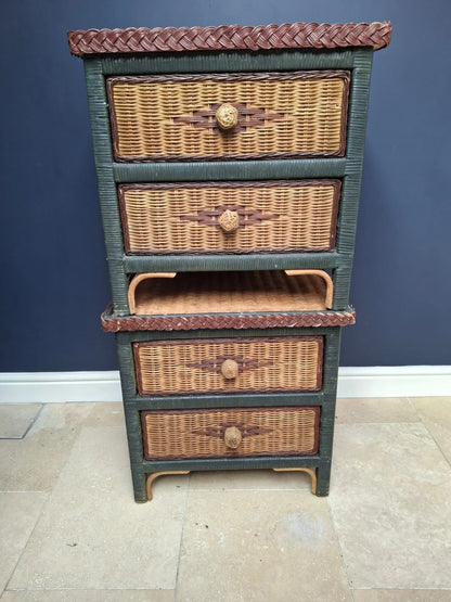 Pair of Vintage Wicker & Rattan Bedside Tables – Boho Nightstands