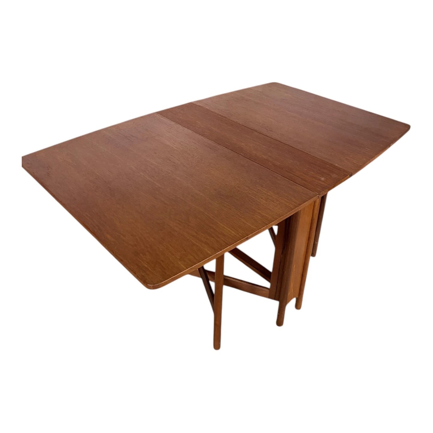 Vintage Teak Dining Table - Mid Century Folding Drop Leaf Table With Elegant Tapered Legs