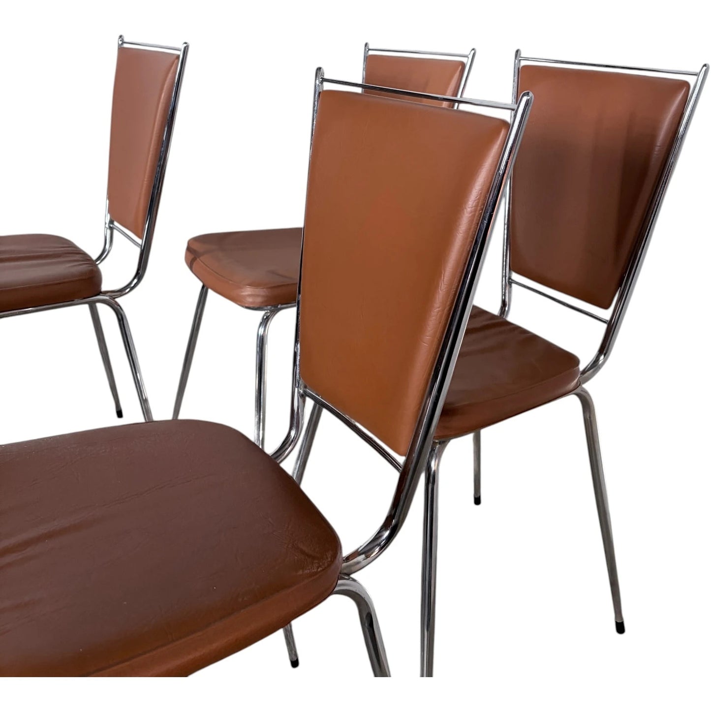 Chrome Dining Chairs - Set of Four Vintage 1970s French Leatherette Upholstery