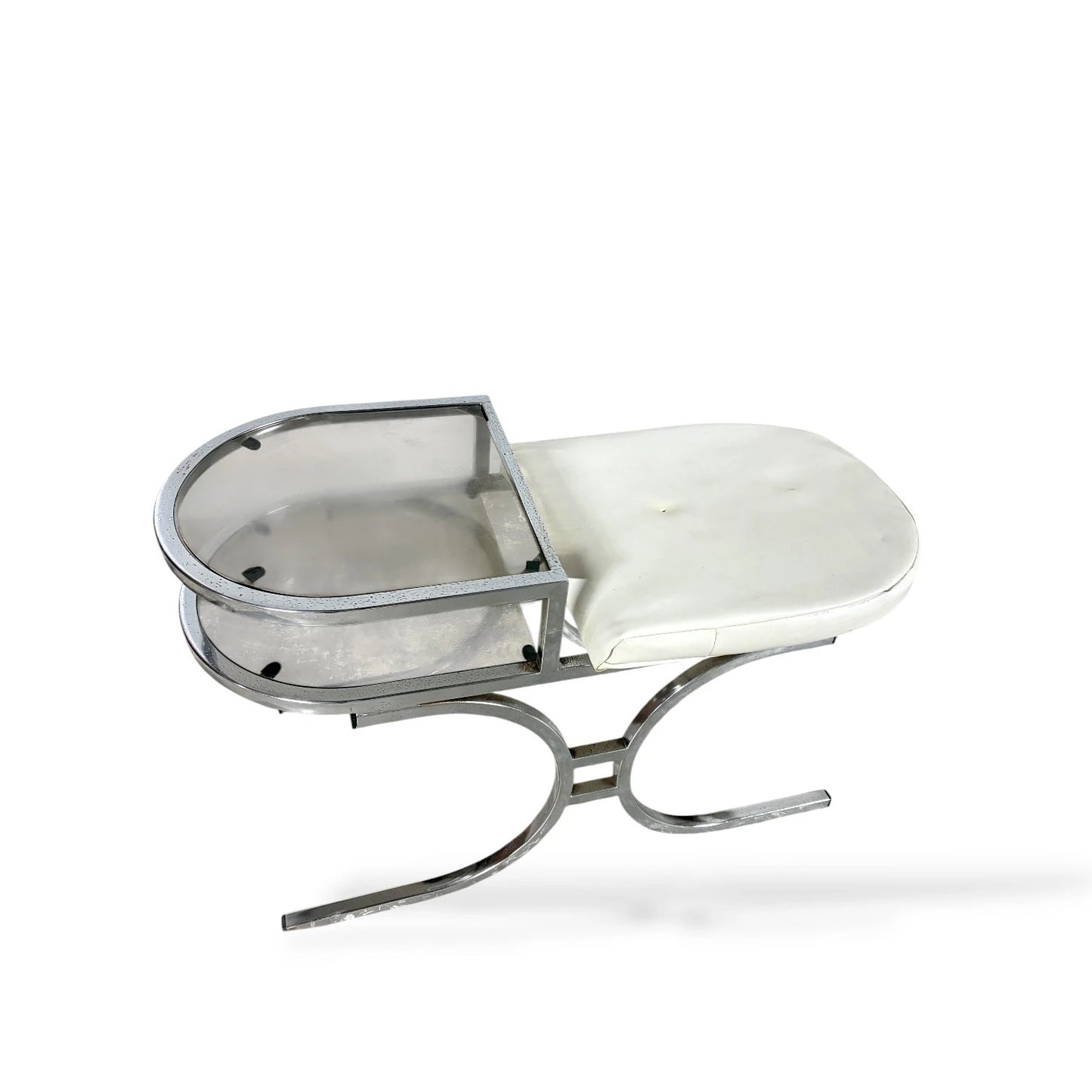 Chrome and Glass Telephone Bench – 1970s Space Age Design