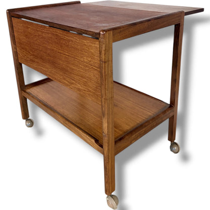 Danish Teak Trolley - Mid Century Extending Cart With Smooth Rolling Castors