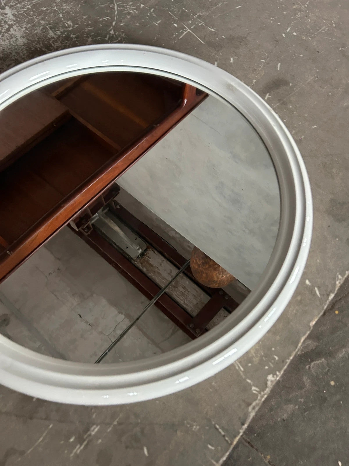Dutch Space Age Mirror | 1970s White Plastic Round Wall Mirror