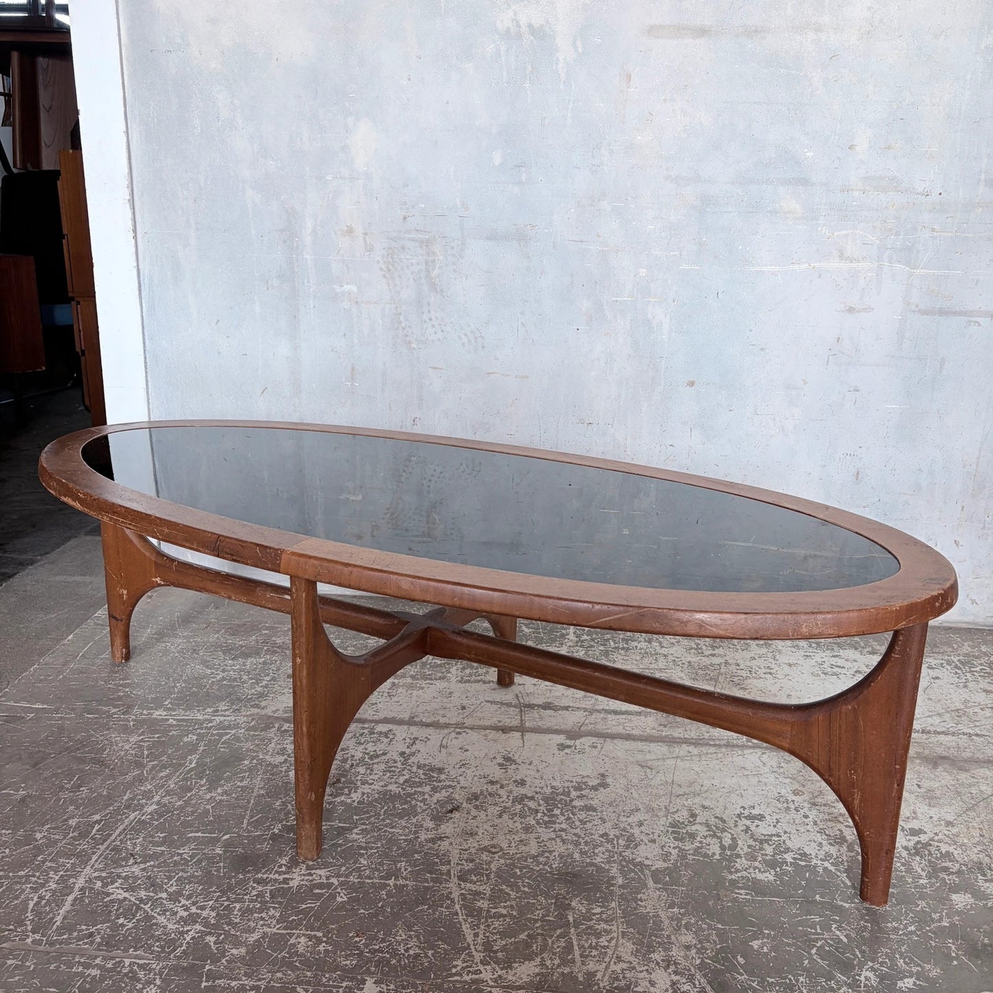 Vintage Stonehill Teak Oval Coffee Table with Smoked Black Perspex Top Mid Century