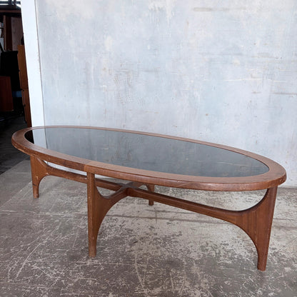 Vintage Stonehill Teak Oval Coffee Table with Smoked Black Perspex Top Mid Century