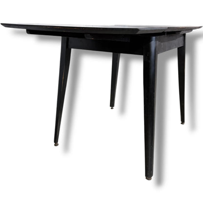 Extendable Dining Table – White Formica Top with Black Legs | Mid-Century Vintage Design