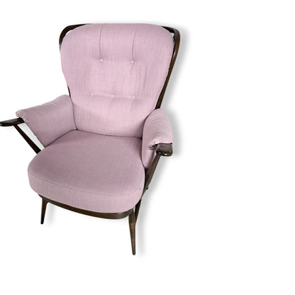 Ercol Everest Armchair – Mid Century Dark Beech Frame | Dusty Pink Upholstery