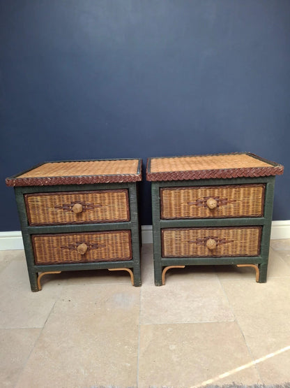 Pair of Vintage Wicker & Rattan Bedside Tables – Boho Nightstands