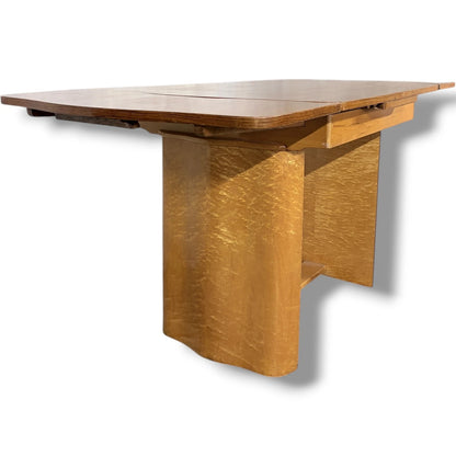 Art Deco Walnut Dining Table | Vintage Draw Leaf Extending Dining Table With Pedestal Legs