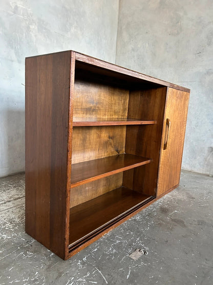 Mid Century Walnut Bookcase with Cupboard – Vintage Bookshelf Storage Cabinet