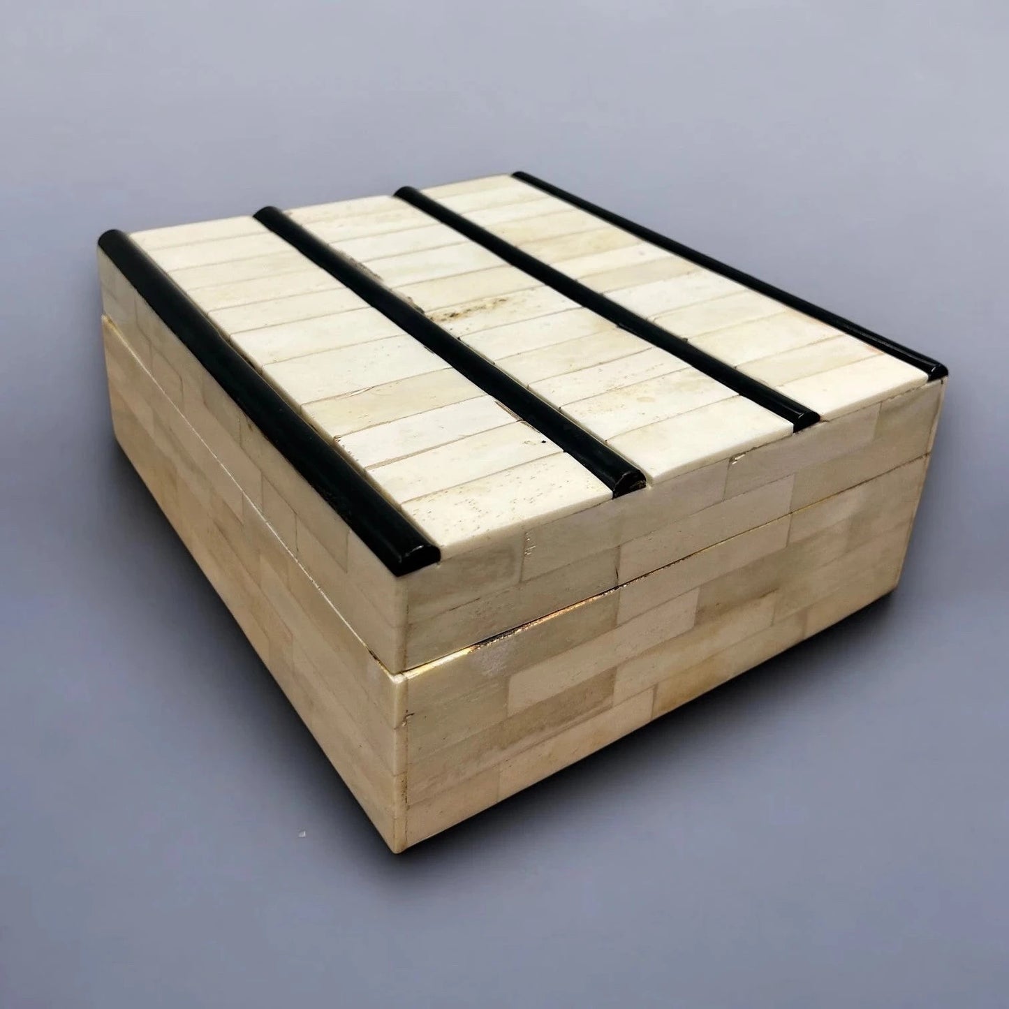 Mid-Century Bone & Ebony Inlay Decorative Box, 1960s