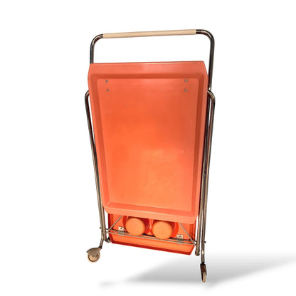 Vintage 1970s Italian Orange & Chrome Drinks Trolley