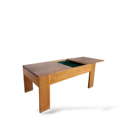 French Tiger Oak Sliding-Top Coffee Table – Mid-Century Modern Storage Table