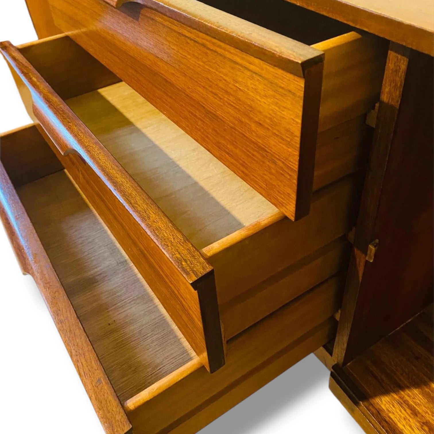 Mid Century Teak Sideboard | Vintage Compact Cabinet With Sculpted Handles — view 9