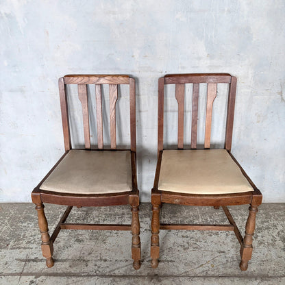 Pair of 1950s Solid Oak Dining Chairs with Turned Legs