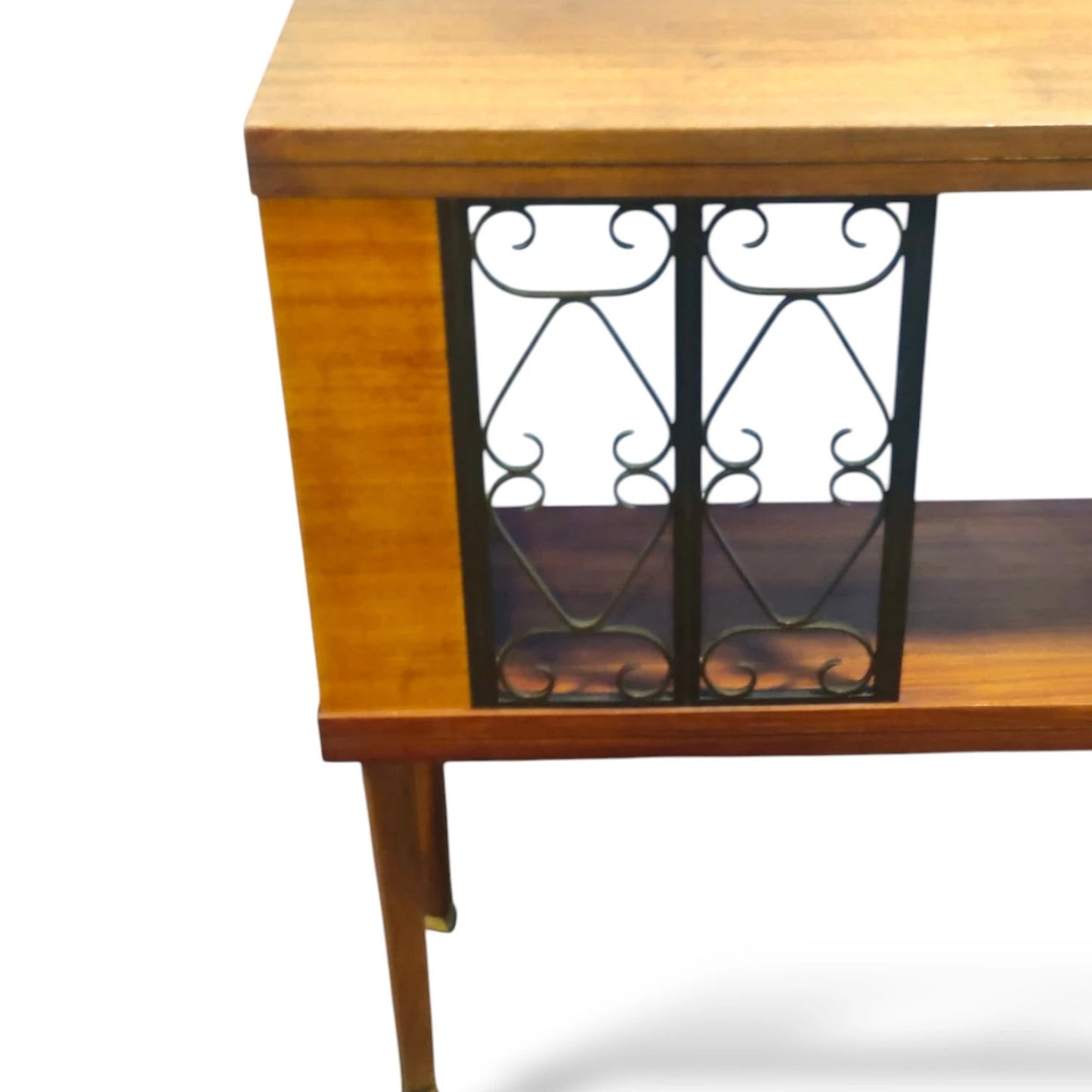Mid-Century Modern Bookcase – Teak Wood With Iron Frame & Slender Tapered Legs