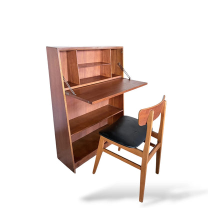 Mid-Century Slimline Teak Bureau Writing Desk – Compact