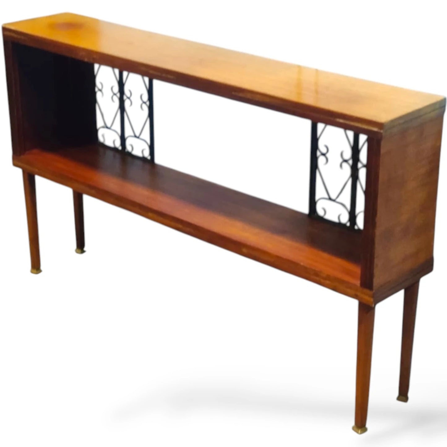 Mid-Century Modern Bookcase – Teak Wood With Iron Frame & Slender Tapered Legs