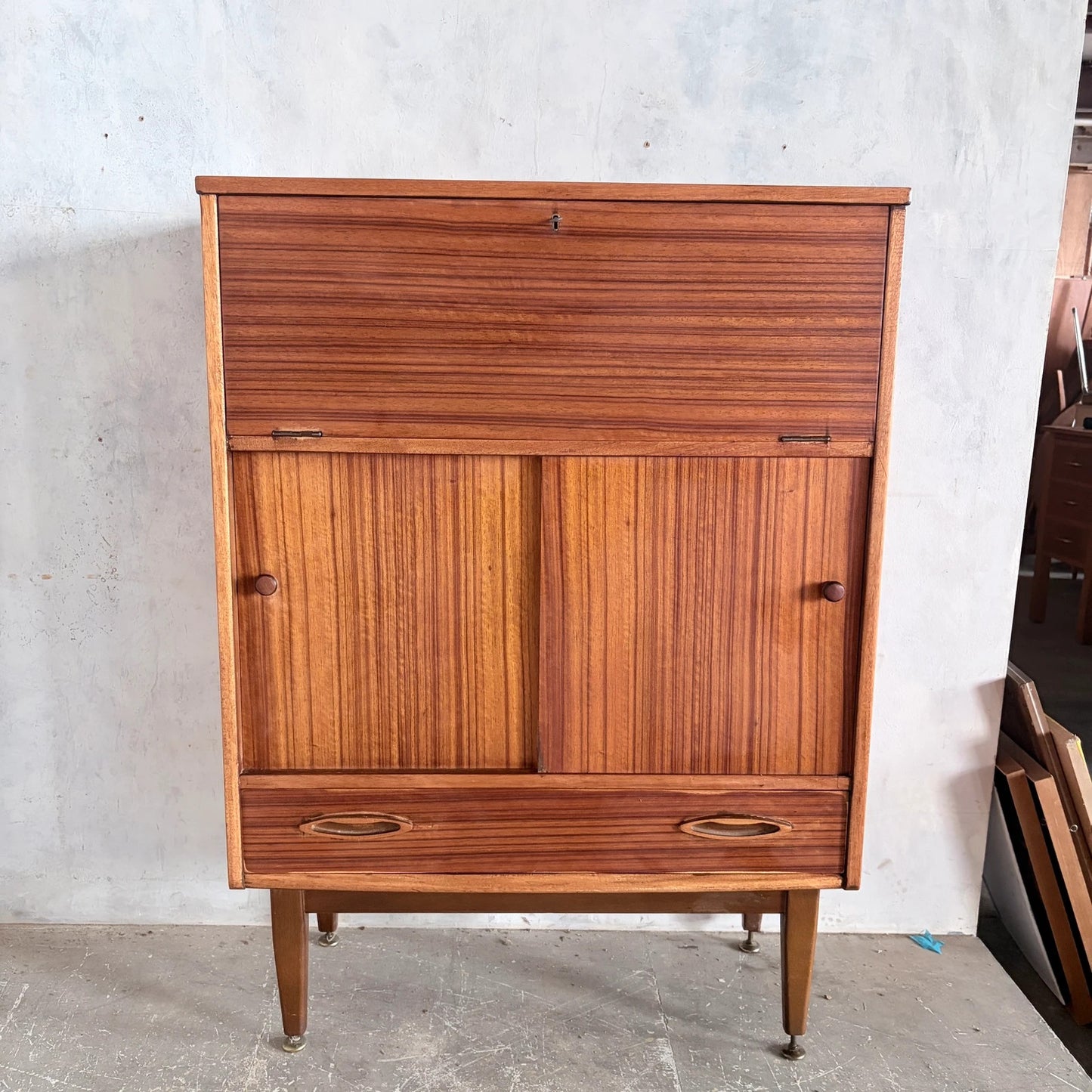 Mid Century Jentique Walnut & Teak Bureau Cabinet / Home Office Secretary Desk