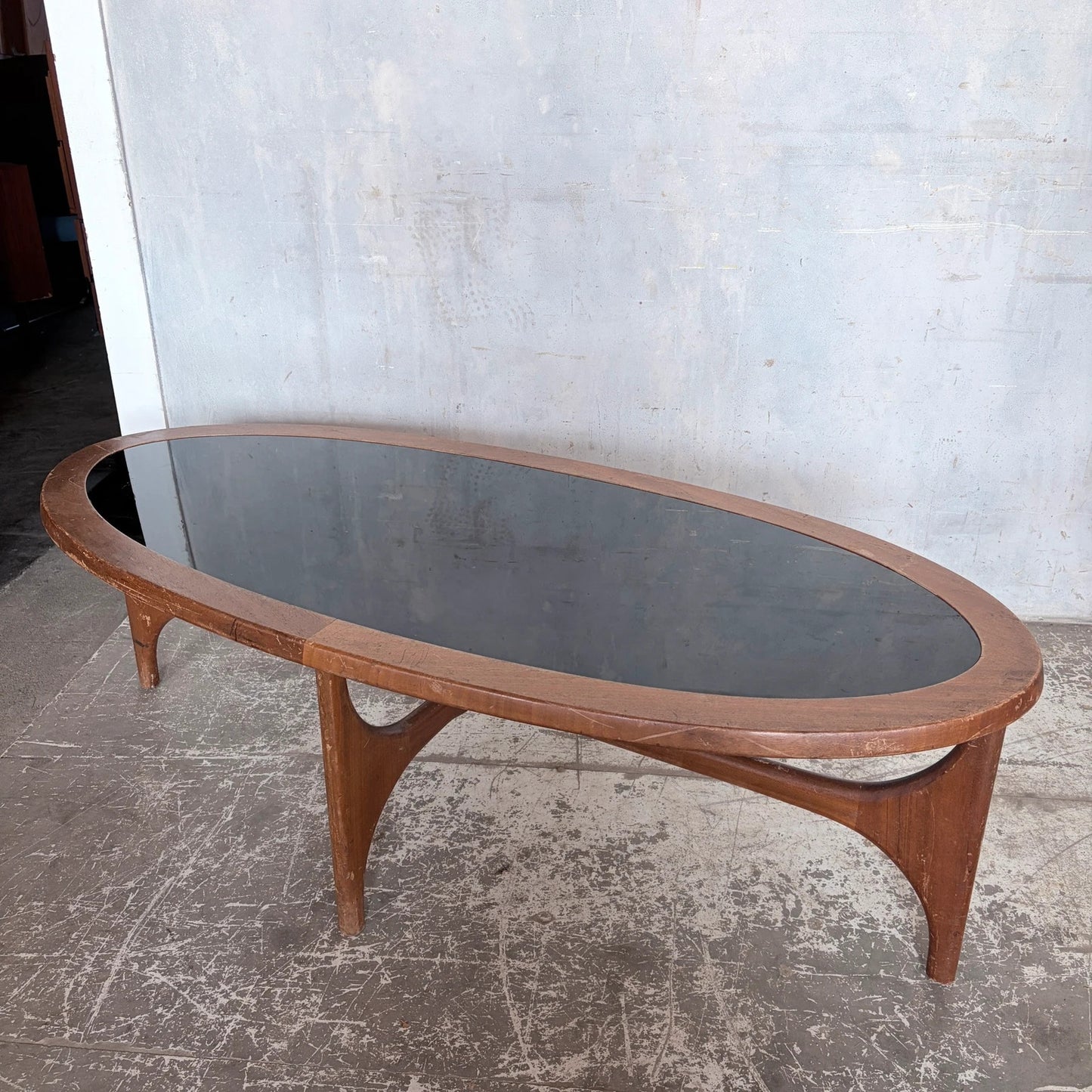 Vintage Stonehill Teak Oval Coffee Table with Smoked Black Perspex Top Mid Century