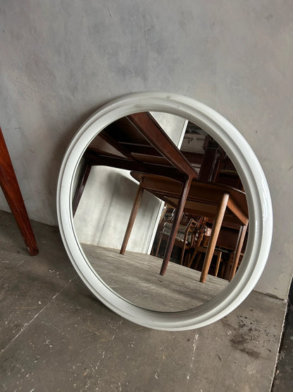Dutch Space Age Mirror | 1970s White Plastic Round Wall Mirror