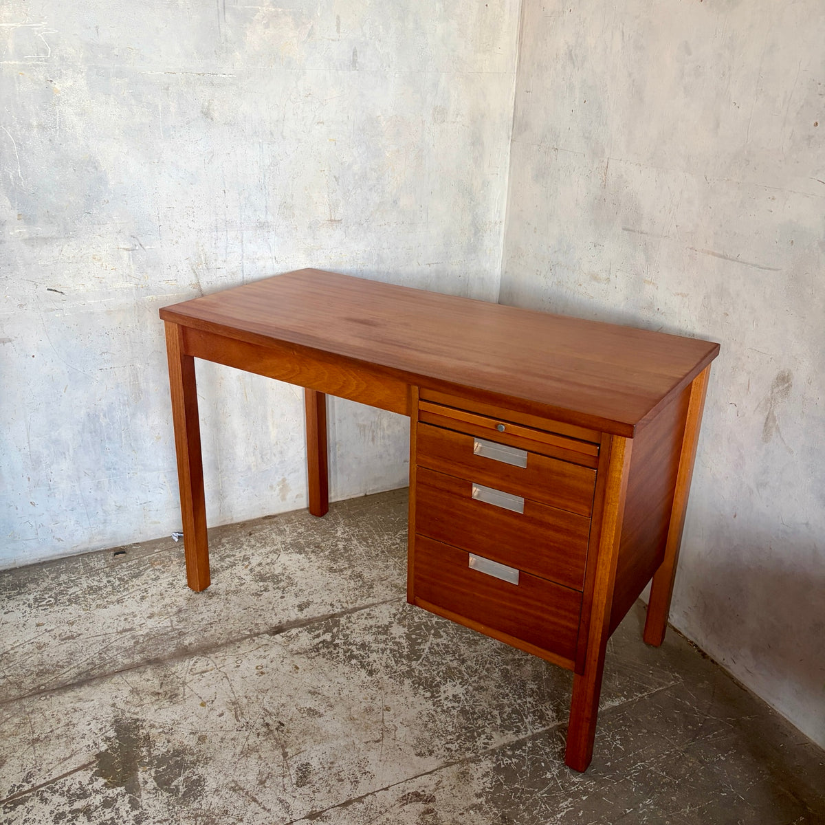 Mid Century teak and chrome compact writing desk view 2