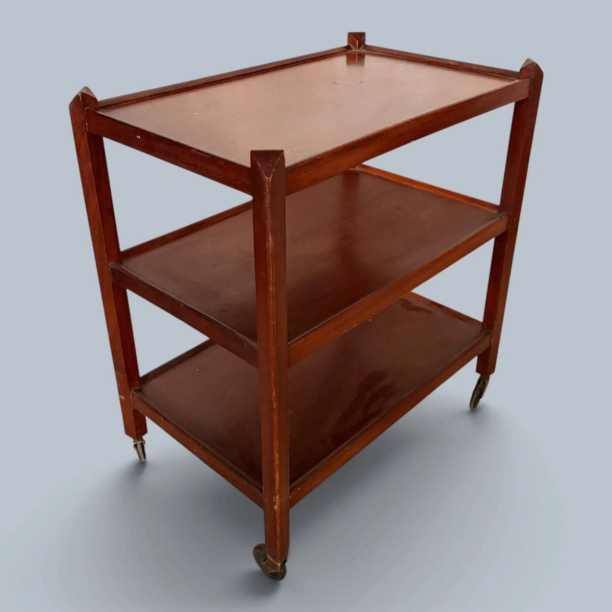Mid-century three-tier wooden drinks trolley - view 1