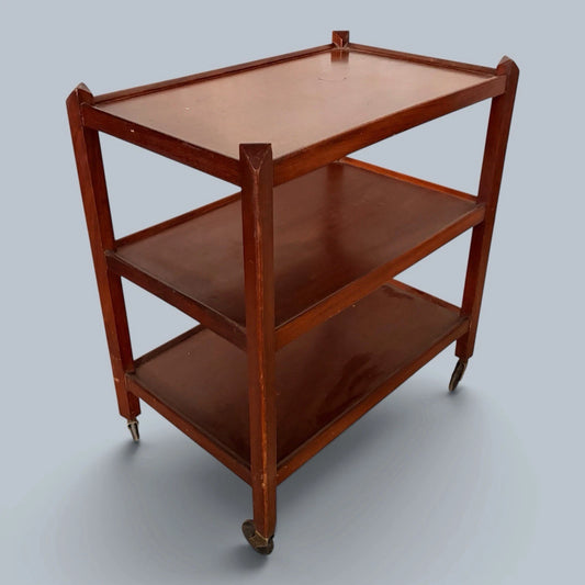 Mid-century three-tier wooden drinks trolley - view 1