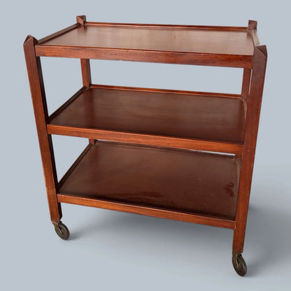Mid-century three-tier wooden drinks trolley - view 2