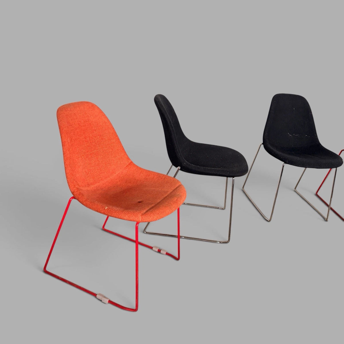 Set of four orange and black stackable egg dining chairs - view 2