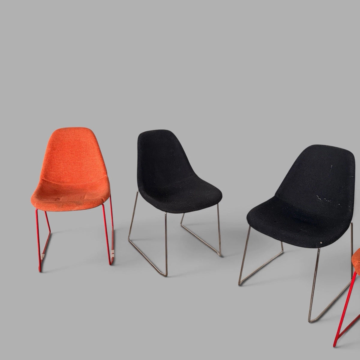Set of four orange and black stackable egg dining chairs - view 4