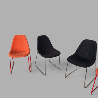 Set of four orange and black stackable egg dining chairs - view 4
