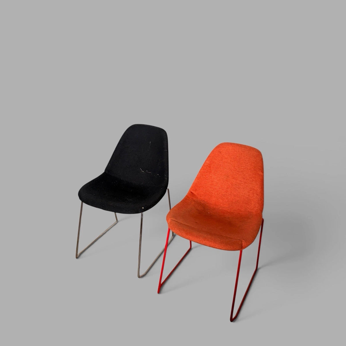 Set of four orange and black stackable egg dining chairs - view 5