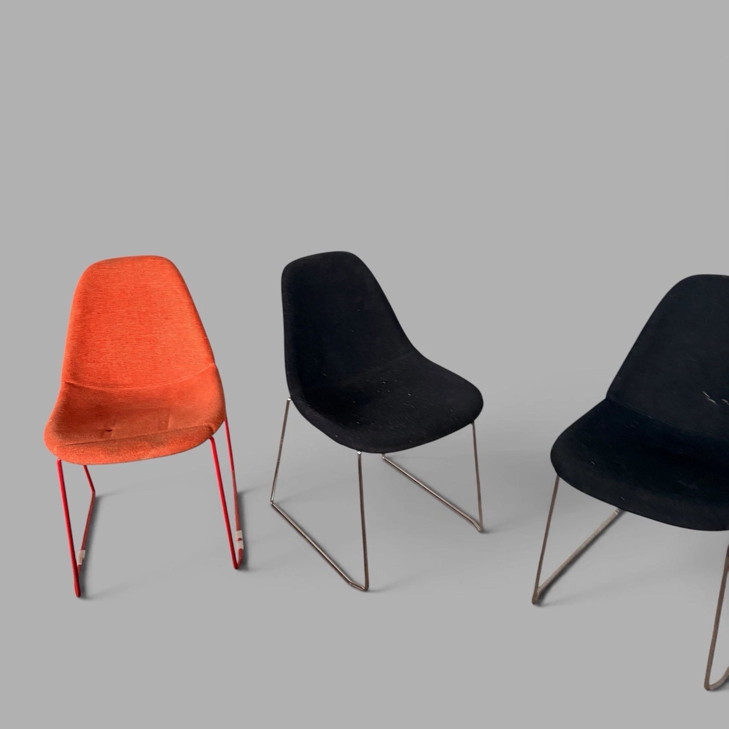 Set of four orange and black stackable egg dining chairs - view 6