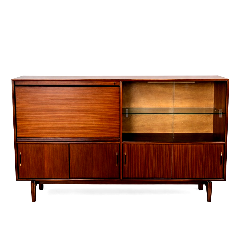 Beaver & Tapley Slim Teak Bookcase Cabinet on Guy Rogers Legs – original photograph 1