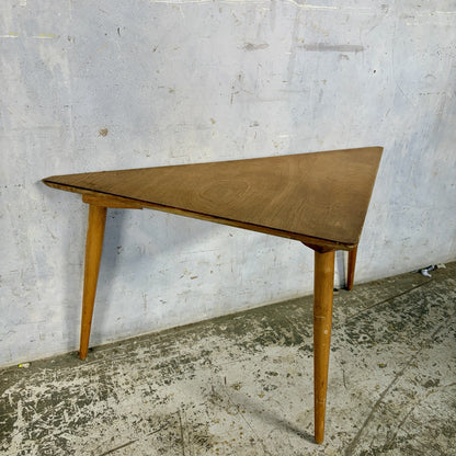 Mid Century Triangular Oak Side Table – original photograph 1