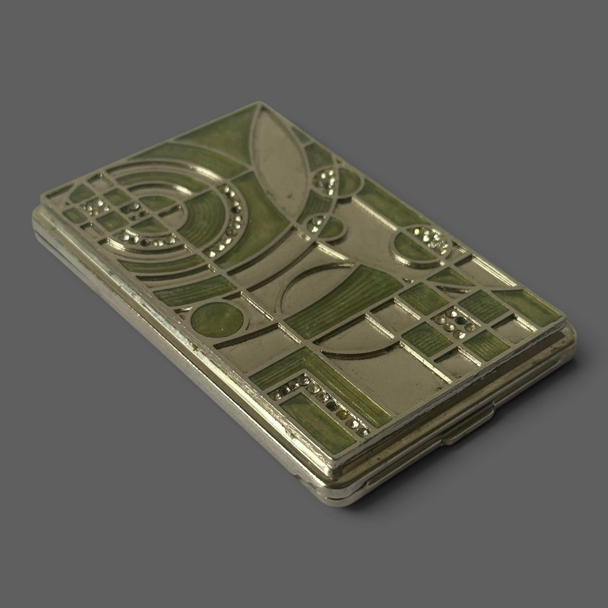 French Art Deco Green Enamel & Silver-Plated Card Case – Sandoz Attributed – view 2