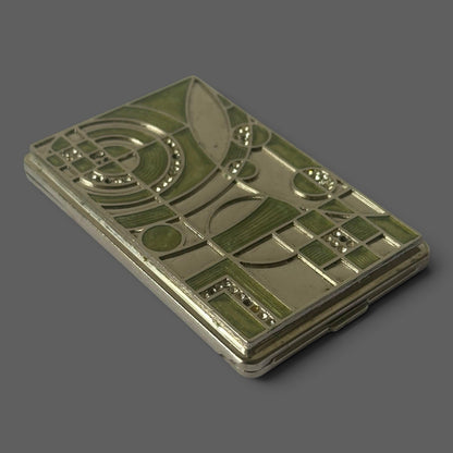 French Art Deco Green Enamel & Silver-Plated Card Case – Sandoz Attributed – view 2