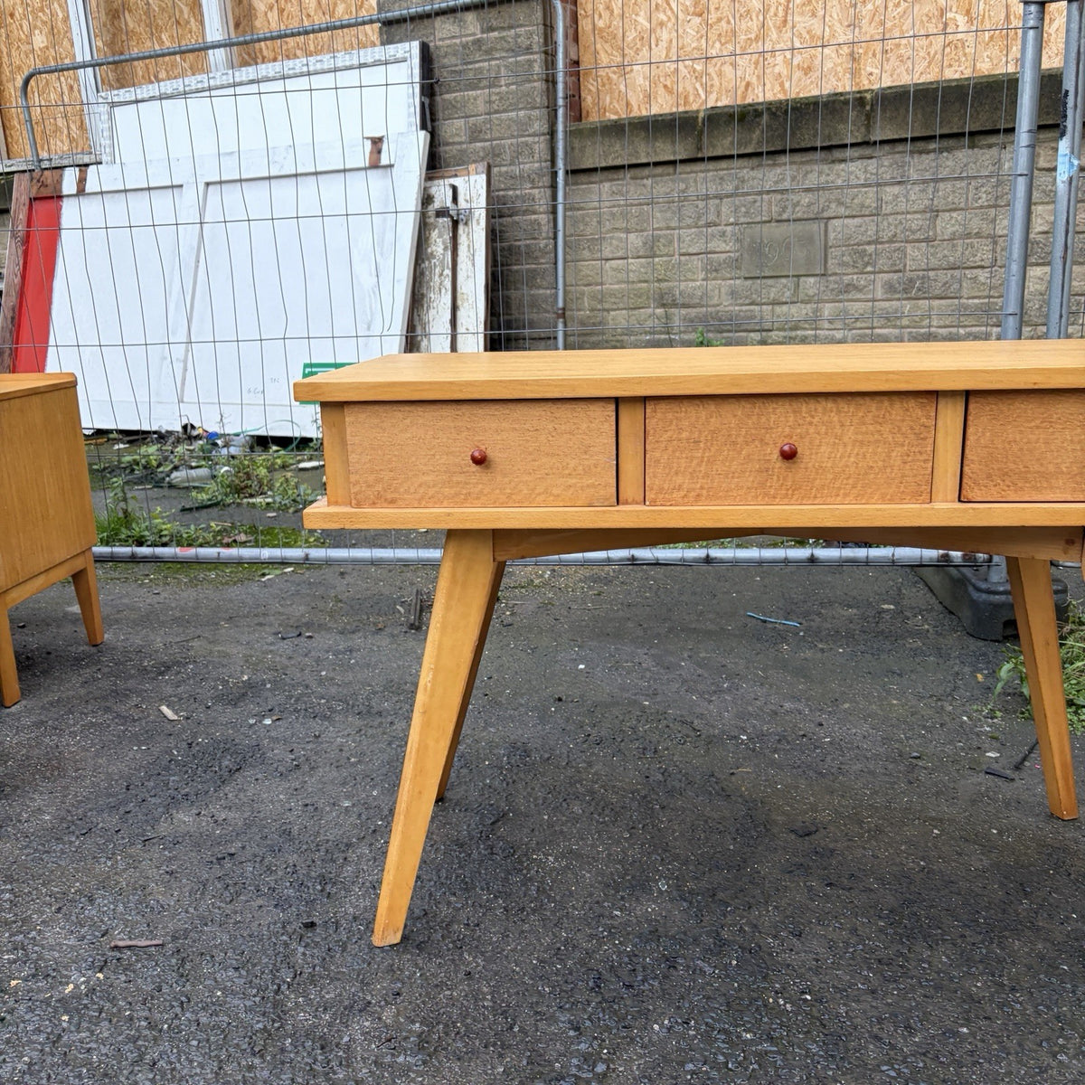Mid Century Satinwood Three Drawer Console Table – view 6
