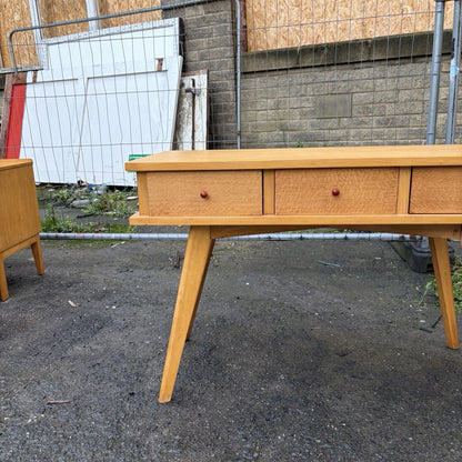 Mid Century Satinwood Three Drawer Console Table – view 6
