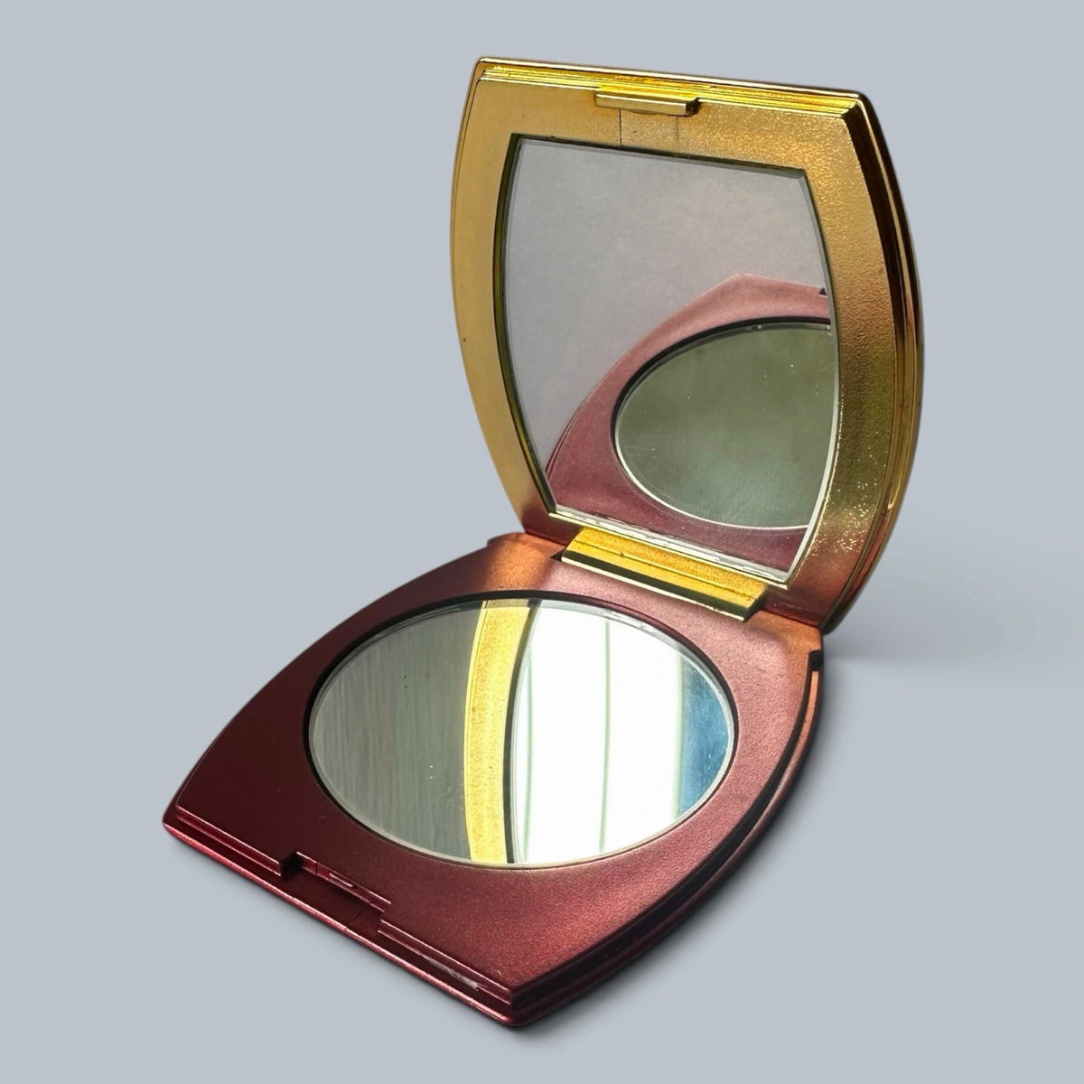 Vintage Burgundy Red & Gold-Tone Double Mirror Compact – view 5
