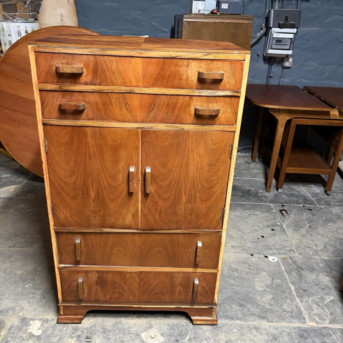 Art Deco Walnut Tallboy – Drawers & Cupboard – view 5